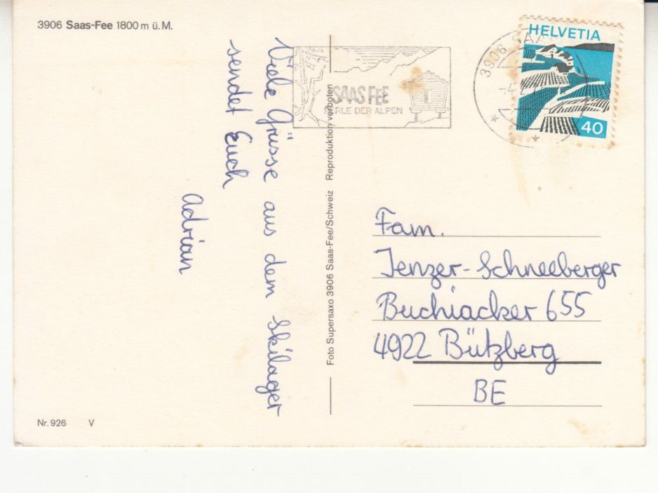 Cartoline postali: Saas Fee 1976 – Usato da Bürglen TG venduto da StampGraf 1