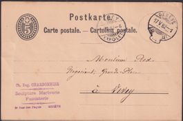 1882, SACKSTEMPEL von GENEVE nach VEVEY, saubere Karte