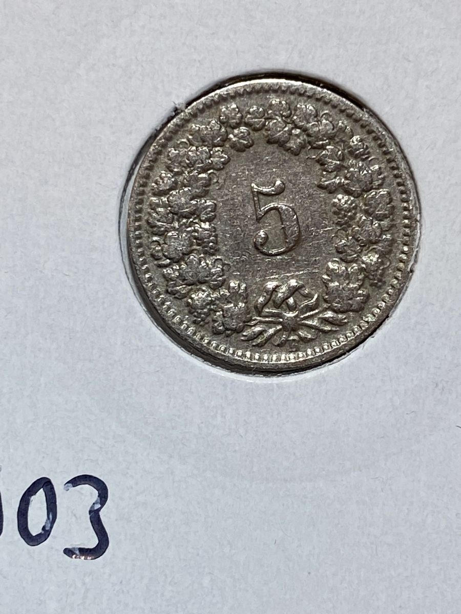 Tutti le monete: CH - 5 centimes - 1903 – Usato da Payerne venduto da Mike1682
