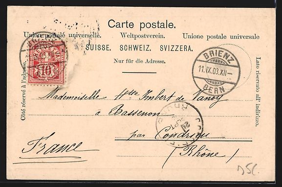 Cartoline postali: AK Brienz, Panorama mit Uferblick, 1903 – Usato da Berlin venduto da bartko-reher 1