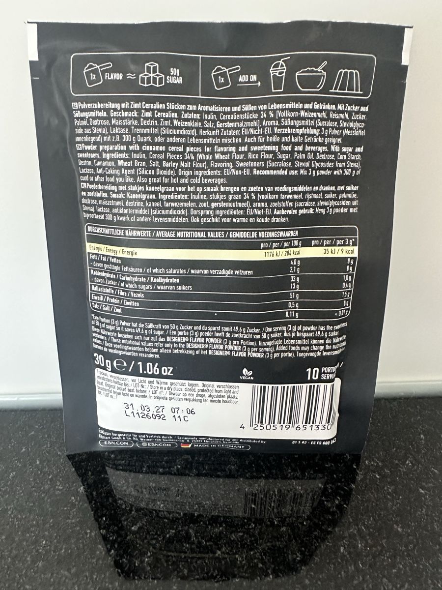 Esn Cibi & Specialità: DESIGNER Flavor Powder Cinnamon Cereal 30g – Nuovo e nell'imballaggio originale da Wangen SZ venduto da Jaay_Sky 1