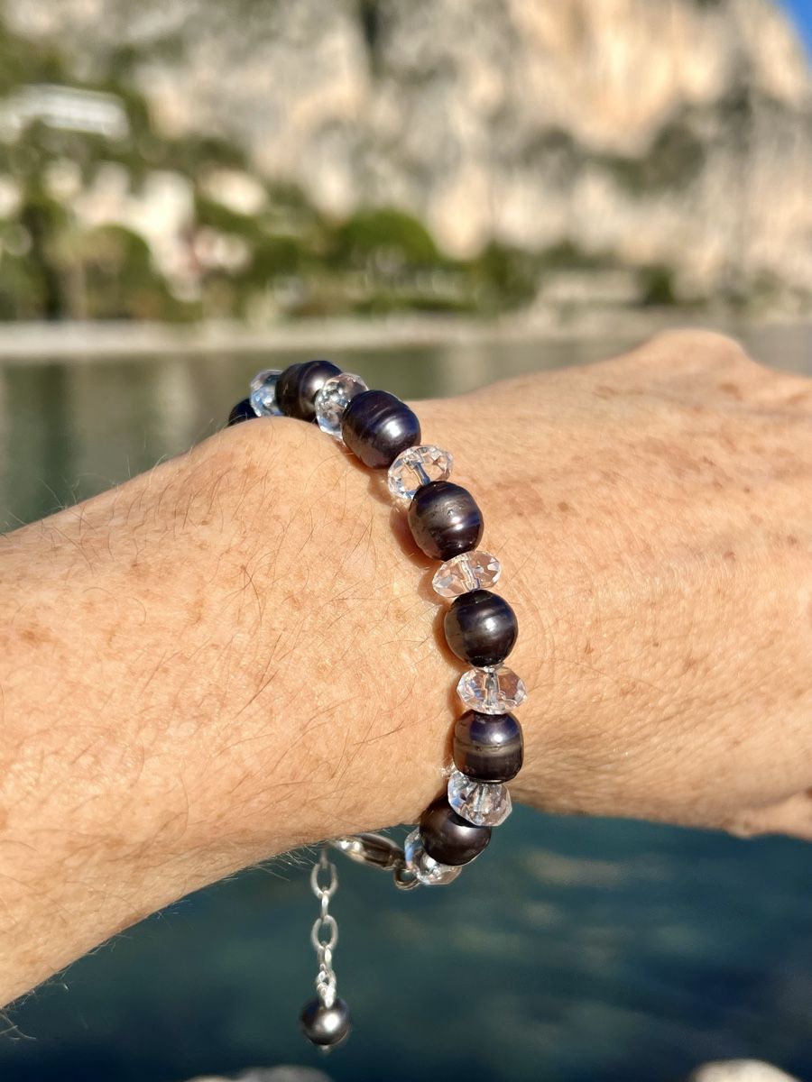 Bracciali & Braccialetti: Black Pearl & Rock Crystal Bracelet Silver – Nuovo e nell'imballaggio originale da Rüschlikon venduto da ThereseJewelryDesign 4