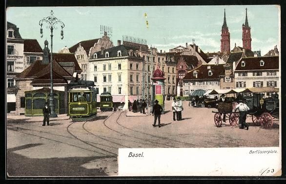 Ansichtskarten: Basel, Barfüsserplatz mit Strassenbahne – Gebraucht aus Berlin von bartko-reher