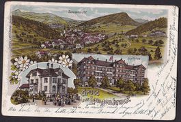 Langenbruck farbige Lithografie 3 Bilder Kaffehalle Kurhaus