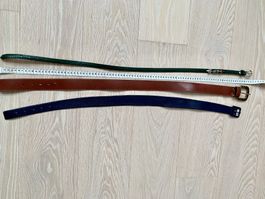 3er Set Ledergürtel: Braun, Blau und Grün VINTAGE, ca. 90cm