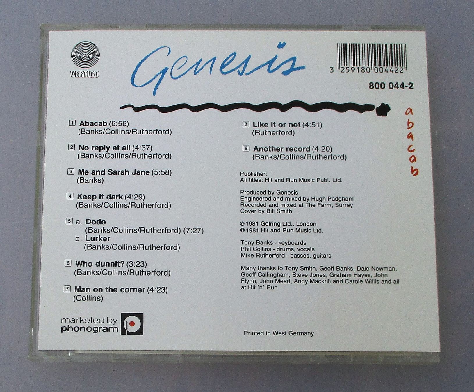 CD: GENESIS - Abacab - Ausgabe 1983 Blue Swirl – Usato da Wattwil venduto da Muriel11 1