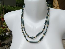 Lange Vintage Kette, grüner Achat, 108cm