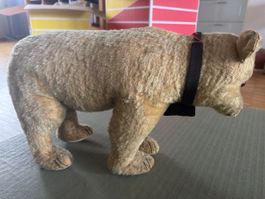 Stofftier Bär alt beige mit Halsband gebrauchter Zustand
