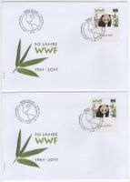 50 Jahre WWF - Panda Marke mit TAB auf 2 illustrierten FDC's