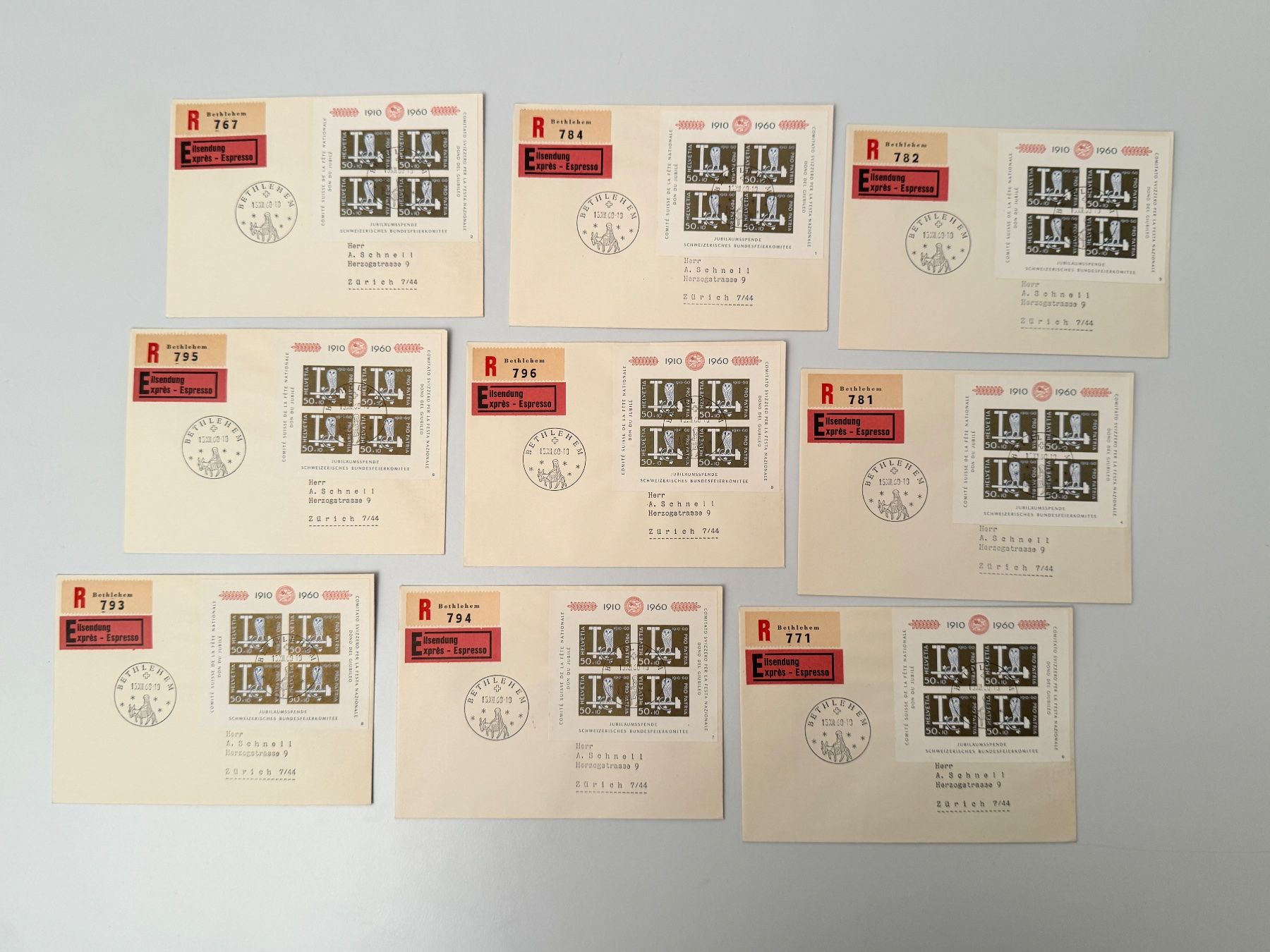 Tutti i francobolli: Bethlehem-Stempel 1960 auf Briefen mit PP-Block //i084 – Usato da Bern venduto da JMsoehne1987