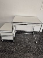 Schreibtisch mit Rollen weiss Stahlgestell Metallgestell