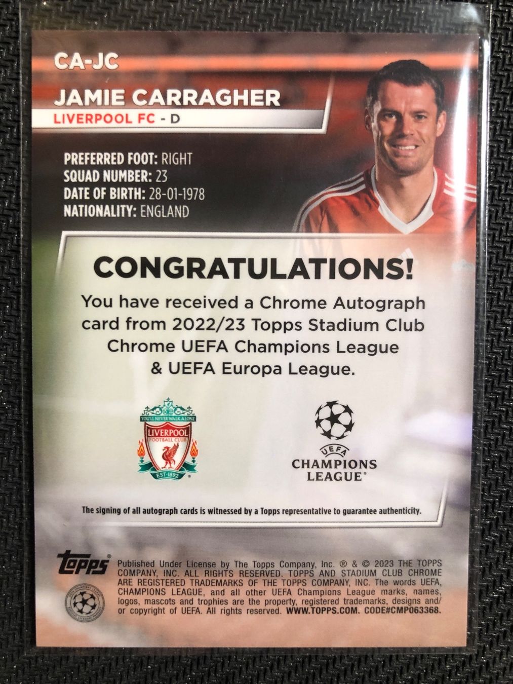 Topps Carte collezionabili: Topps Stadium Chrome Jamie Carragher Autogramm – Usato da Wangenried venduto da Garagara 1