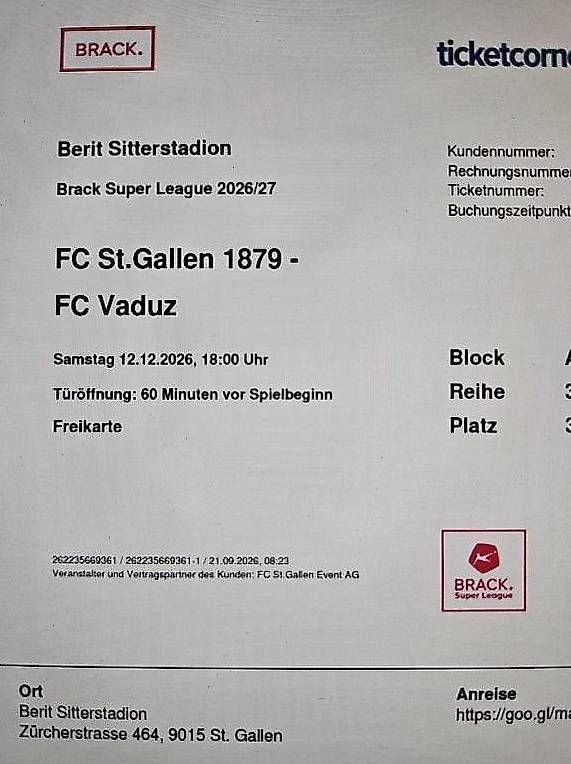 Tickets: FCSG - FC VADUZ – Neu und originalverpackt aus Muri AG von Swissboy_89