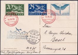 1935, F4+F5+F10, Segelflieger-Lager-Karte mit rotem Stempel.