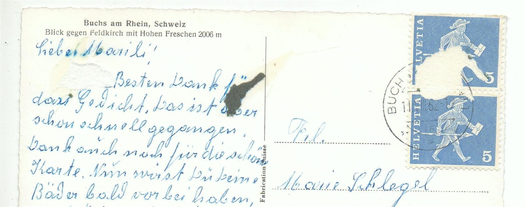 Cartoline postali: BUCHS am Rhein – Usato da Jona venduto da philajona 1