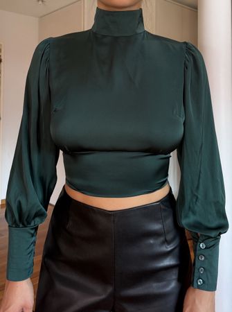 Satin blouse dark green size S like new