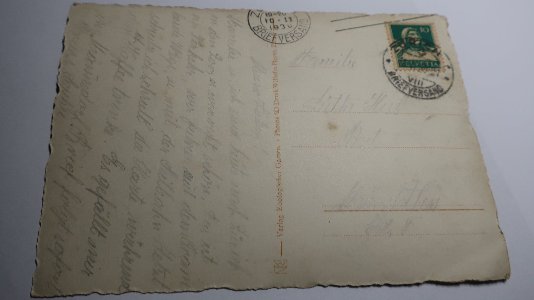 Cartoline postali: Zoo Zürich  1930 – Usato da Cormoret venduto da Pascalll2001 5