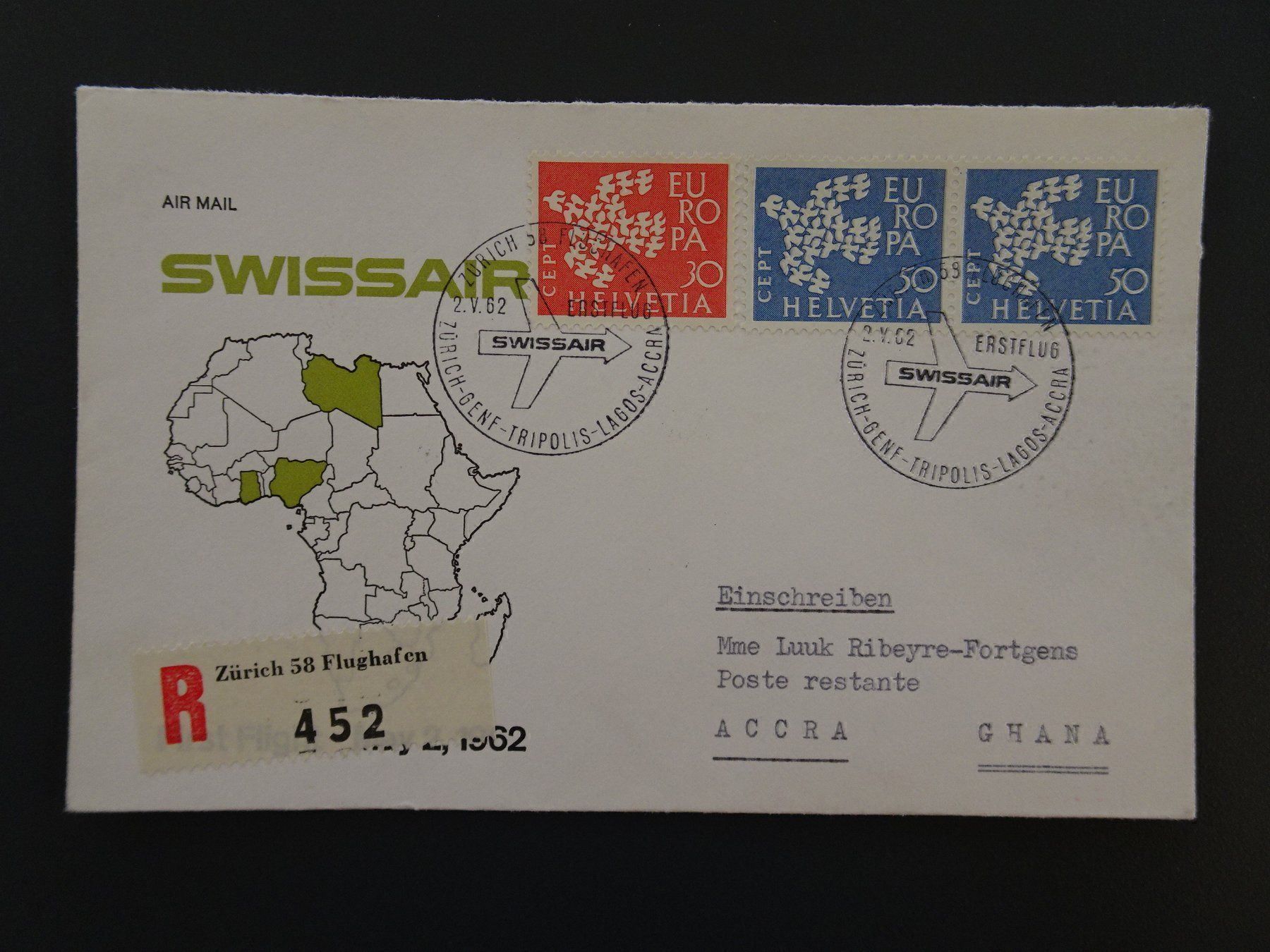 Tutti i francobolli: Erstflug 1962 – Usato da Aadorf venduto da Chnorli-Furz