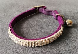 Katzenhalsband Samt Violett mit Strass Sicherheitselastik
