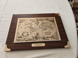 Wandbild Weltkarte Anno 1636 auf Holzplatte guter Zustand