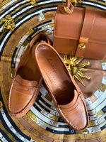 NEW Latis 100% leather camel brown loafers driving shoes 40
