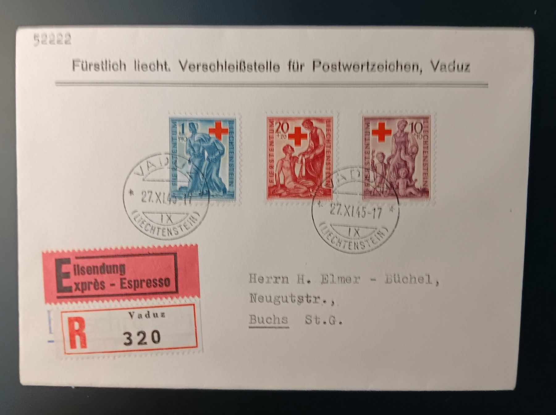 Tutti i francobolli: LIECHTENSTEIN Einschreiben / Express Brief nach Buchs 1945 – Usato da Holderbank AG venduto da DINOS-PHILA