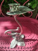Charmant bougeoir vintage en étain, motif feuilles🌿