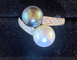 Perlen Ring mit Diamanten, 18 K Weissgold (Akoya u. Tahiti)
