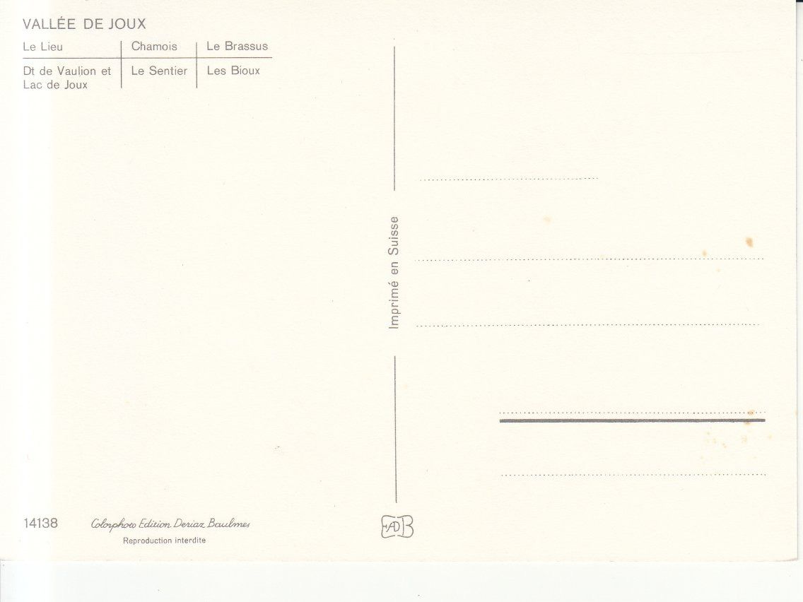 Cartoline postali: Vallée de Joux ca. 1970 – Usato da Bürglen TG venduto da StampGraf 1