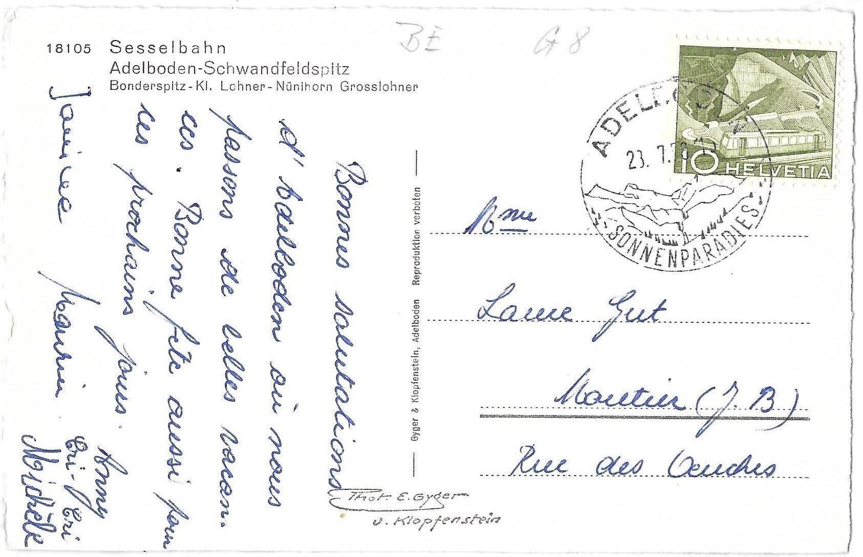Cartoline postali: Sesselbahn Adelboden - Schwandfeldspitz – Usato da Olten venduto da clotaldi 1
