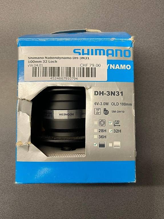 Ersatzteile: Shimano Nabendynamo 100mm 32 Loch 6V, 3W – Gebraucht aus Diessenhofen von MotoshopZachmann
