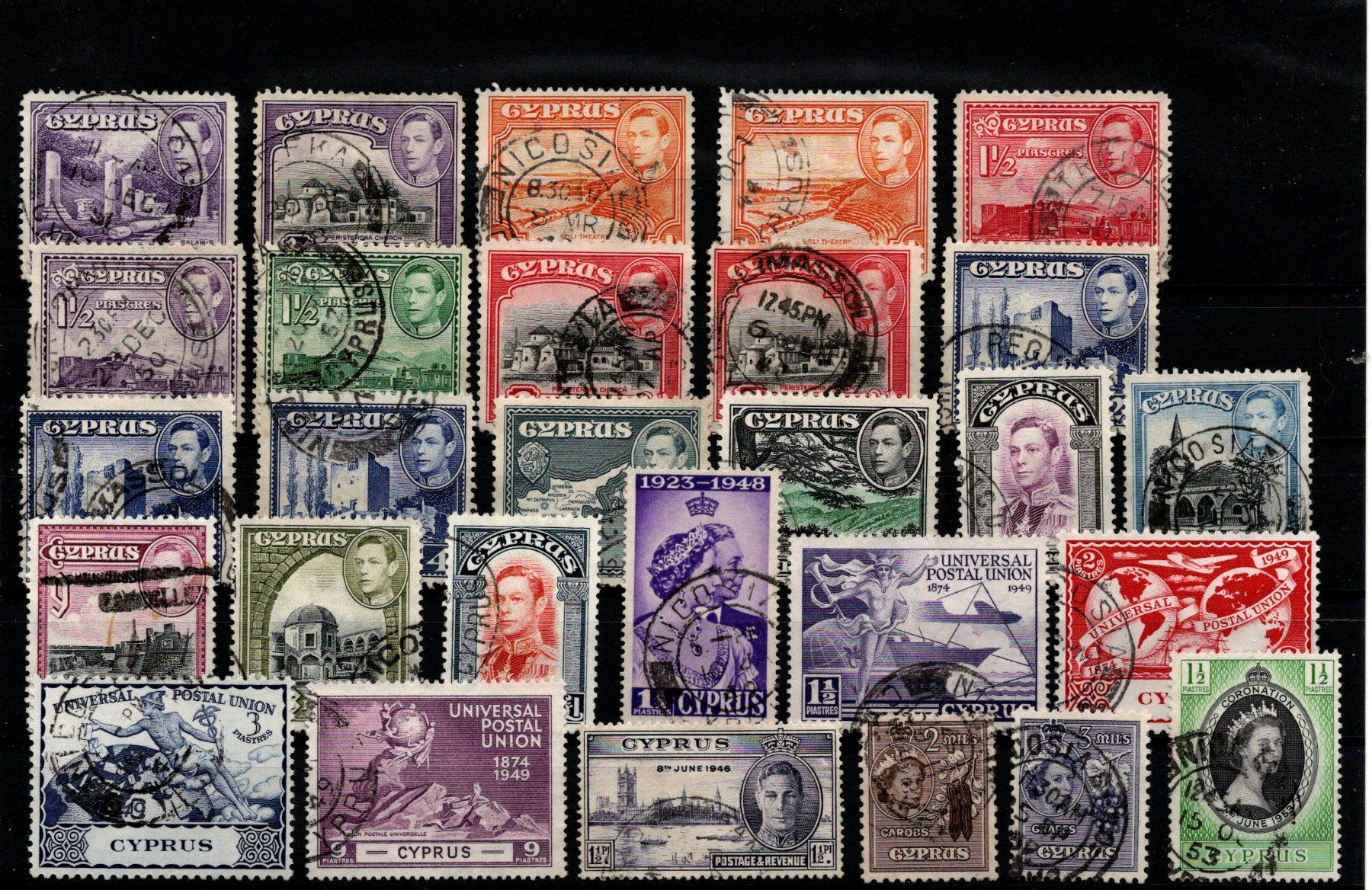 Tutti i francobolli: lot de timbres-poste de Chypre 1928-1955 – Usato da Moutier venduto da Phillegrec 1