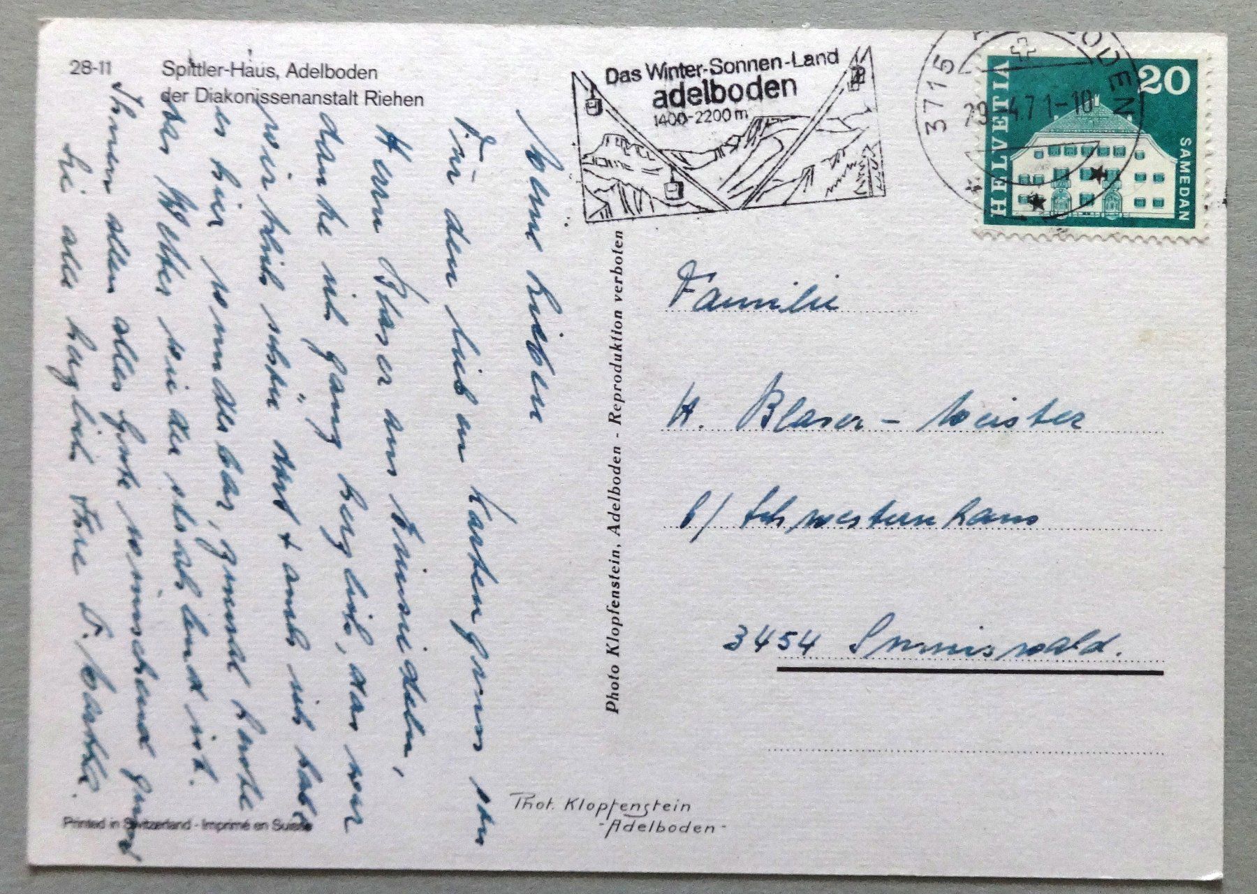 Cartoline postali: Spittler-Haus Adelboden – Usato da Fétigny venduto da Billy2miny 1