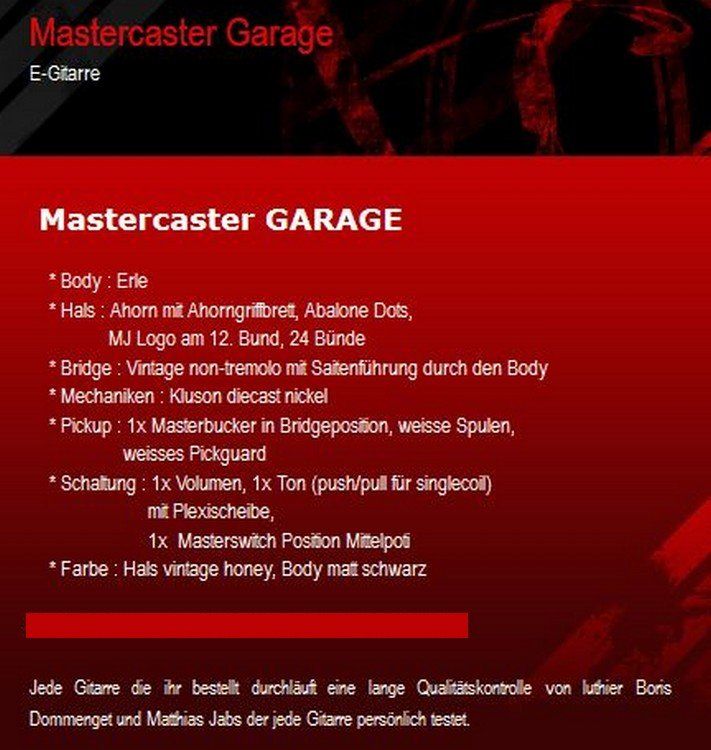 Strumenti musicali: Guitare Mastercaster Garage - Matthias Jabs Série – Nuovo (secondo la descrizione) da PRILLY venduto da hurricane2000 3
