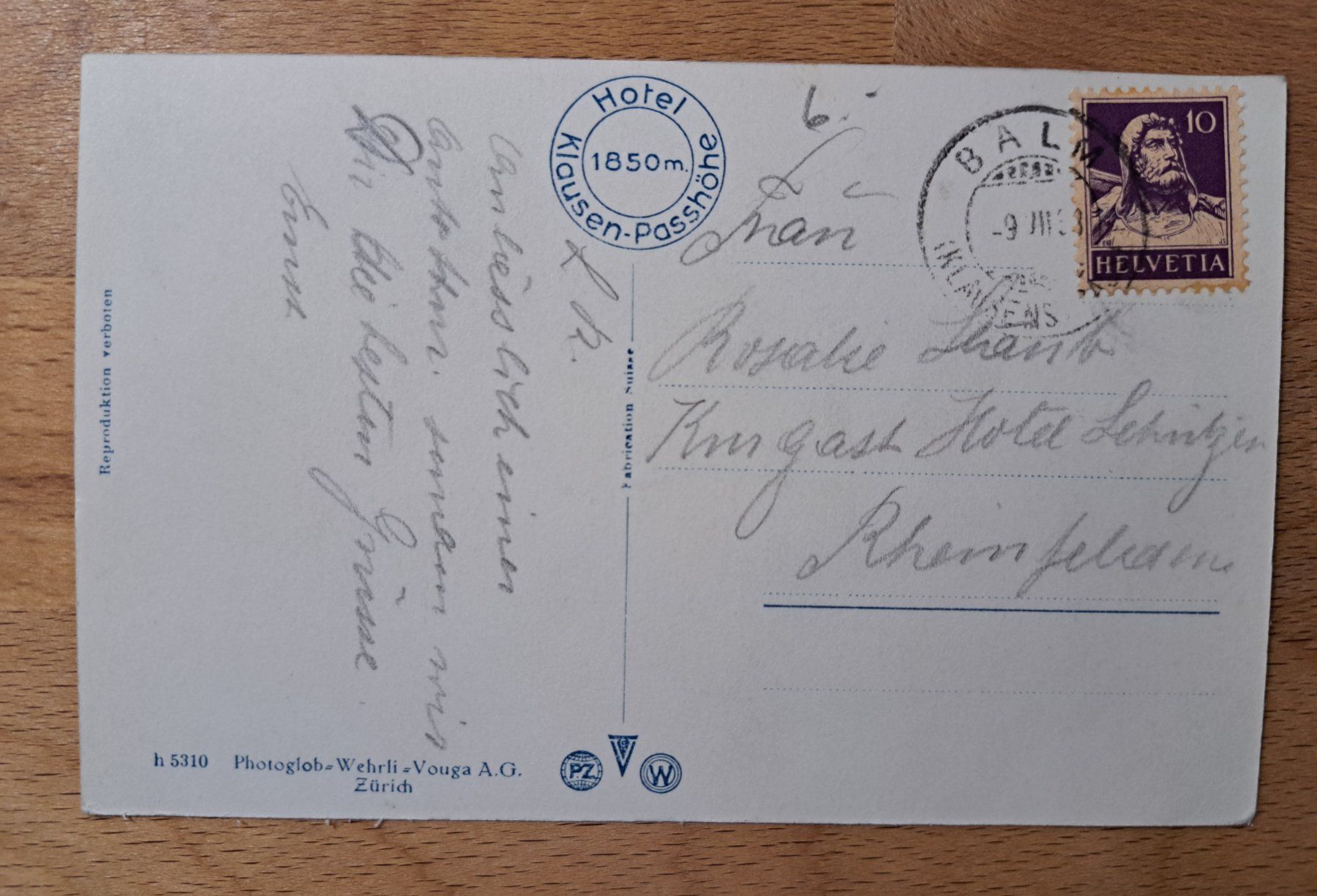 Cartoline postali: Klausenpass, gelaufen Stempel Balm – Usato da Unterägeri venduto da PhilatelieStudiger 1