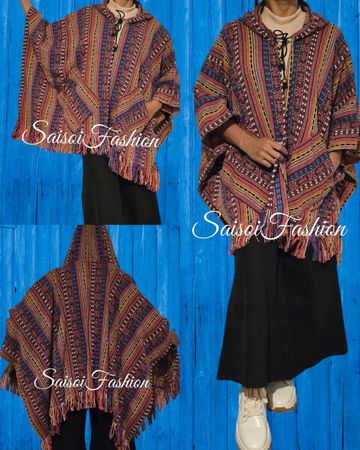 Herbst Boho,Hippie Damen&Herren  Kapuze Poncho,Jacke S-XXL