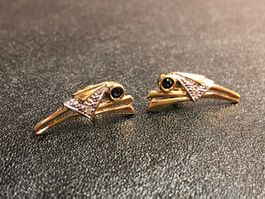 Ohrstecker mit Diamant und Saphir, 18 Kt. Gelbgold Au 750