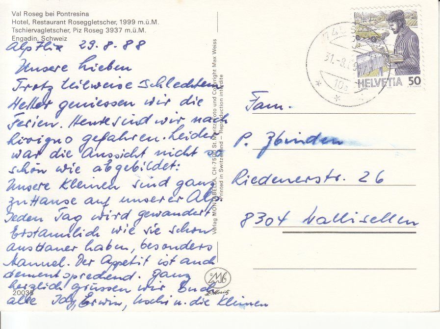 Cartoline postali: Val Roseg 1988 – Usato da Bürglen TG venduto da StampGraf 1