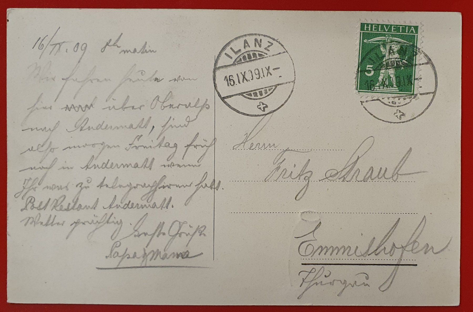 Cartoline postali: Gruss aus Ilanz 1909 – Usato da Kreuzlingen venduto da Rschweiz1 1