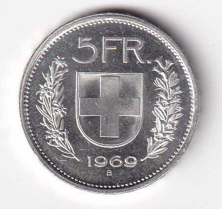 Tutti le monete: 5 Franken 1969 fast unz – Usato da Neuchâtel venduto da karlpierrino