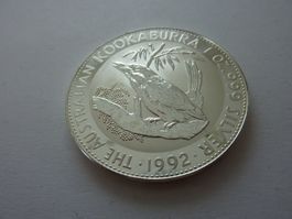 1 Unze - Silbermünze aus Australien : Kookaburra 1992, stgl.