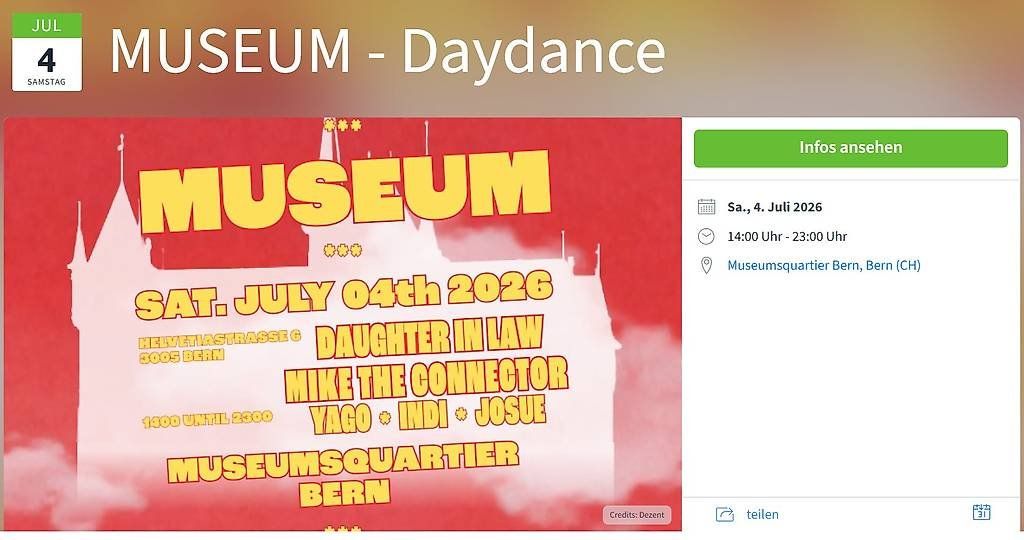 Tickets: 2 E-Tickets MUSEUM - Daydance 04.07.26 – Neu (gemäss Beschreibung) aus Oberglatt ZH von rdm_f6xk