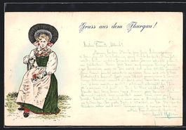 Präge-AK Schweizerin in Tracht aus Thur
