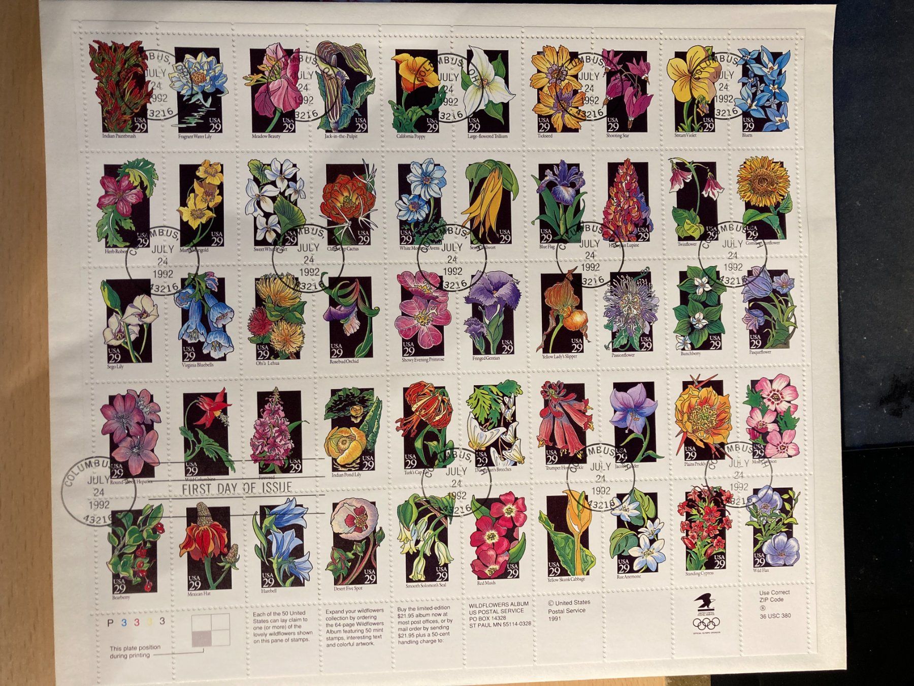 Alle Briefmarken: USA 1992 Bogen Wildblumen FDC – Neu (gemäss Beschreibung) aus Liestal von schnueps