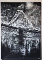 Tableau d'art 'Pont de nuit' fait main, 50×70cm