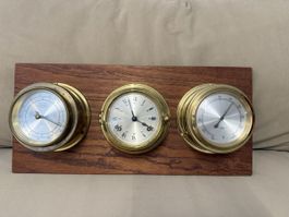 Barometer Uhr Thermometer Messing Holz neuwertig