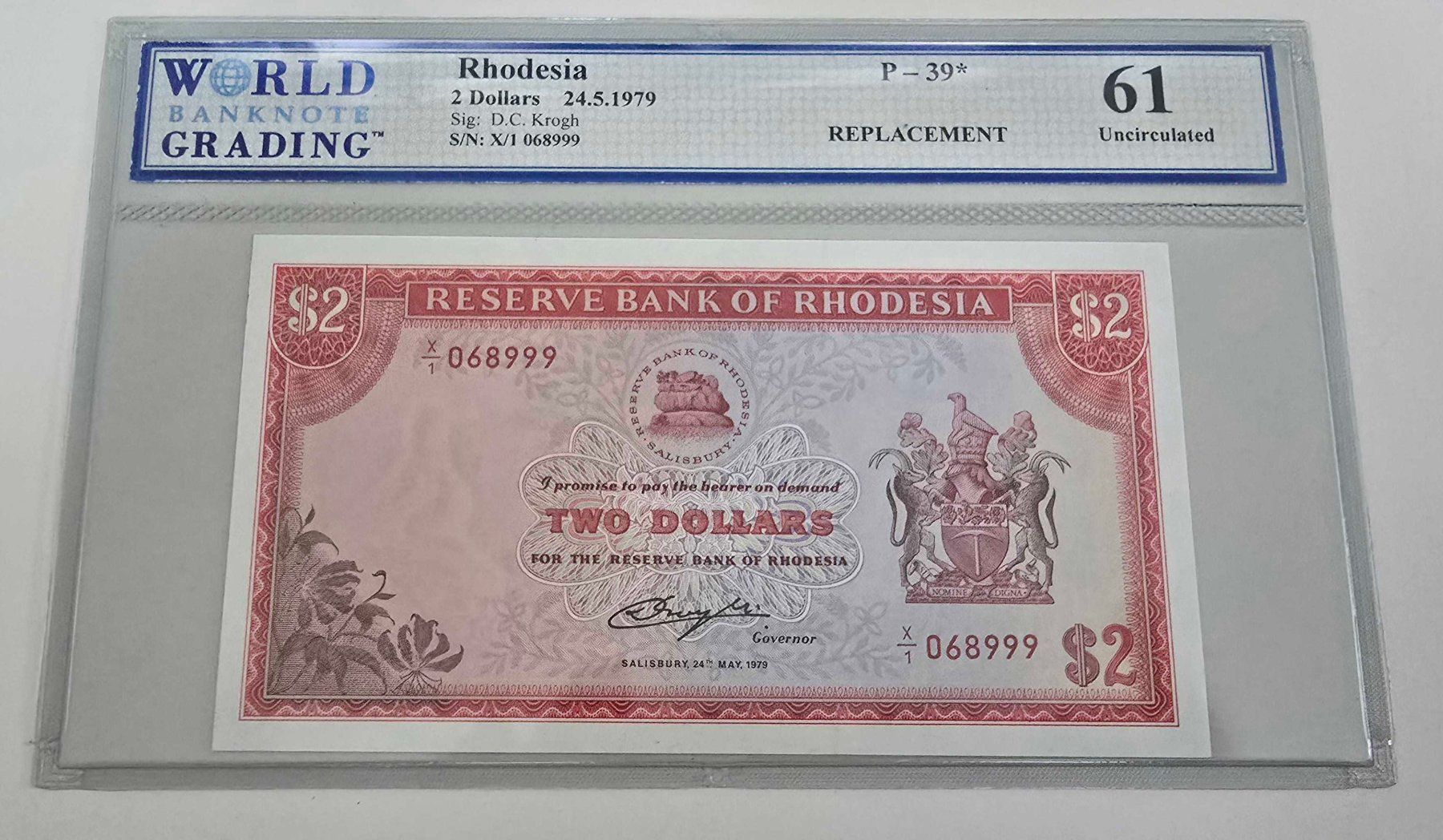 Banconote: Rhodesia 2 dollars 1979 replacement UNC – Nuovo e nell'imballaggio originale da Yens venduto da banknotescollection