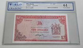 Rhodesia 2 dollars 1979 replacement UNC