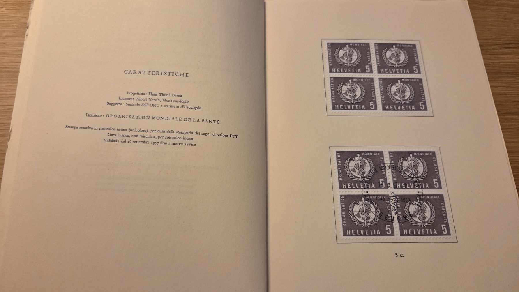 Tutti i francobolli: 1957 Folder Dienstmarken Weltgesundheitorganisation – Usato da Arni AG venduto da Moth68 2