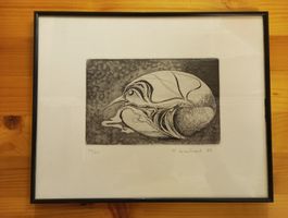 Gravure oiseau surréaliste - M. Lienhardt 1984